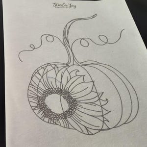 Pumpkin Stick-on Pattern with Sunflower for Hand Embroidery with Instructions- 2 Sizes