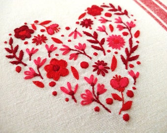 Stick-On Pattern & NEW Floss Pack:  Heart Full of Flowers Embroidery Pattern