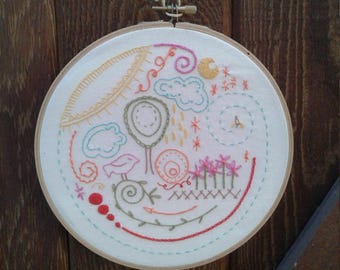 Springtime Embroidery Pattern Stitch Sampler Hoop Art