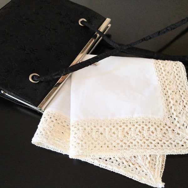 Ivory Wide Crochet Lace Hankie for Embroidery and Crafts