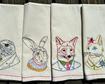 Iron On Patterns, Stitch Guide and Instructions! Animal Society Embroidery Patterns Fox, Rabbit, Crow & Rabbit