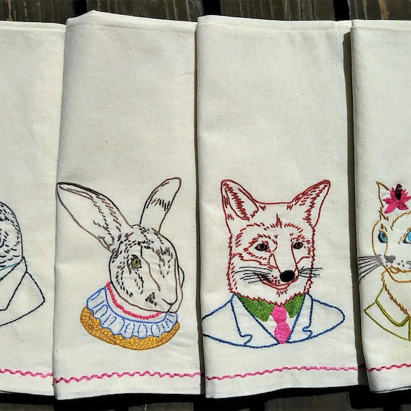 Iron On Patterns, Stitch Guide and Instructions! Animal Society Embroidery Patterns Fox, Rabbit, Crow & Rabbit