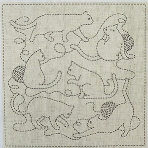 Cats Play Sashiko Japanese Pre-Printed Project