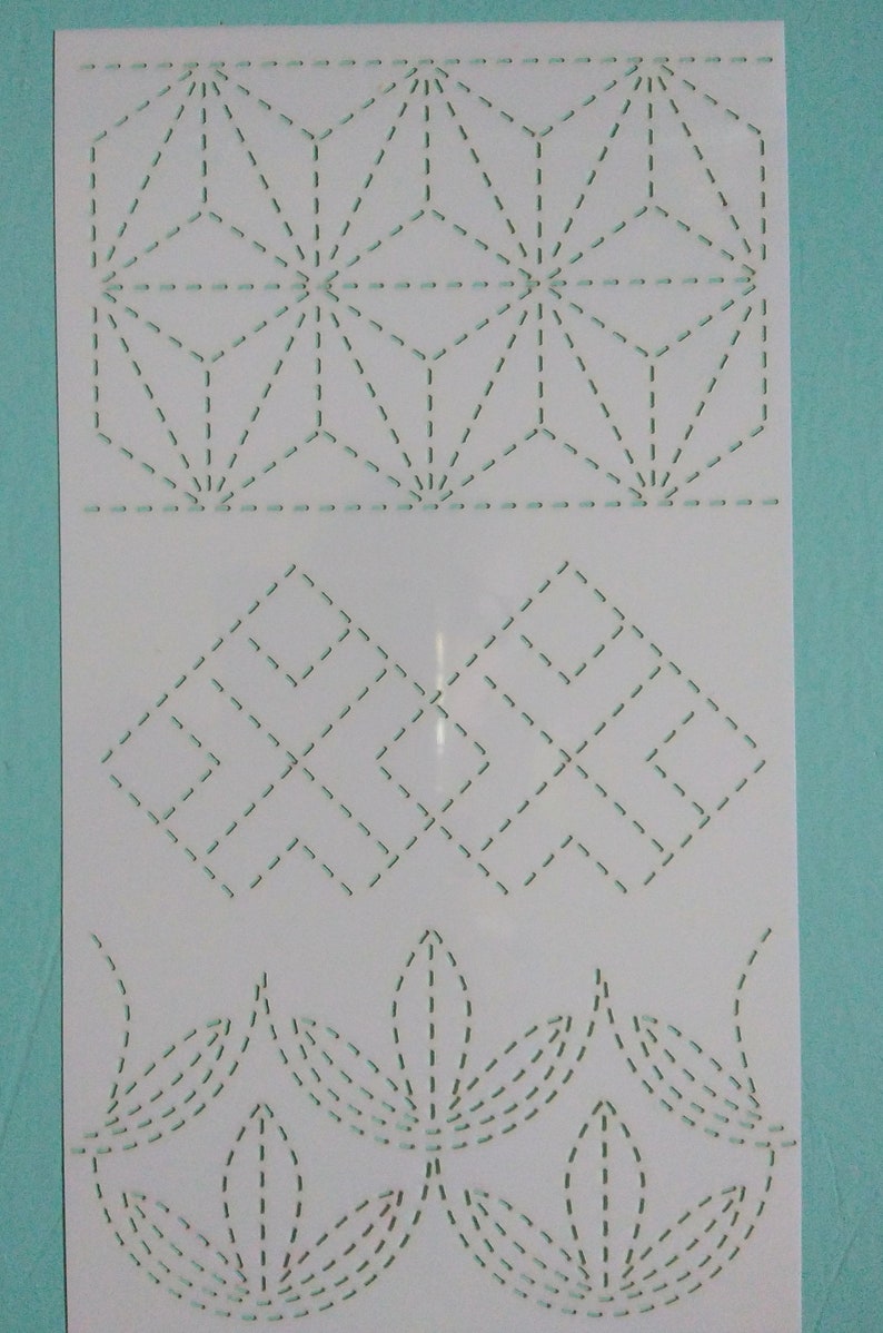 12 Pochoirs Broderie Sashiko FREEBLOSS - Modèles Japonais Réutilisables 14x14cm Pour Quilting Et Couture