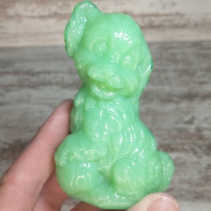 Uranium Glass Dog Figurine By Boyd | Slag Glass Dog | Glowy Glass Dog | Vintage Uranium Slag Glass Figurine | Green Slag Glass Dog
