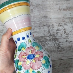 Floral Italian Pottery Vase: Hand Painted Glazed Art, Made in Italy