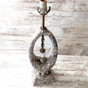 Mid-Century Modern Pottery Lamp: White & Gold Speckle Glaze (Rewire Needed, No Shade