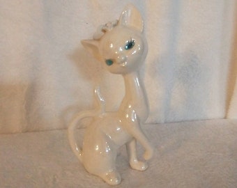 Long Necked, Jewel-Eyed Cat Figurine | 1960 Cat Figurine | Cat Figurine Made in Japan | Vintage Long Neck Cat | Vtg Long Necked Cat