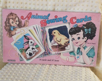Animal Lacing Cards | Vintage Children's Lacing Cards in Original Box | Vintage Animal Sewing Cards | Retro Sewing Cards*