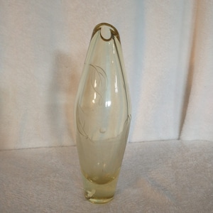 Vintage Etched Yellow Glass Bud Vase: Art Nouveau Style