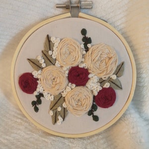 Embroidered Needlepoint Art | Floral Embroidered Art | Yarn Art | Homemade Needlepoint Art | Hand Embroidered 4x4&quot; Hoop-Framed Art Gift Idea