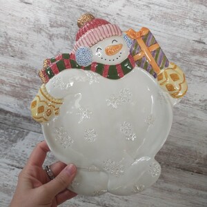 Fitz and Floyd Snowman Plate  | Christmas Fitz & Floyd Jolly Snowman Christmas Serving Plate |  Fitz and Floyd Chubby Frosty Folks Snowman