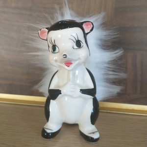 Vintage Japan Ceramic Anthropomorphic Skunk Figurine with Fur