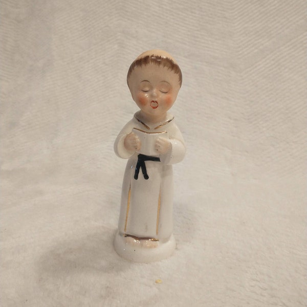 Sweet Little Friar/Choir Boy | Ceramic Choir Boy Figurine | Ceramic Friar Figurine | Vintage Friar White Robe Figurine | Singing Choir Boy