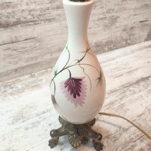CottageCore Porcelain Lamp | Victorian Cast Metal Ceramic Lamp | Vintage Lamp w/ Floral Porcelain Center and Brass Base w/ Porcelain Finial