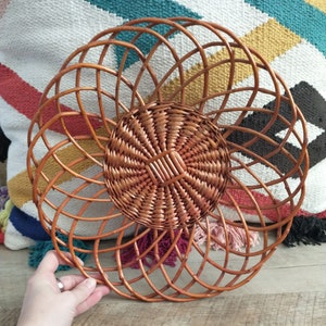Wooden Woven Basket | Boho Basket Tray | Boho Basket Decor | Wicker Boho Basket Floral Shaped Bowl | Vintage Boho Table Decor Catch All*