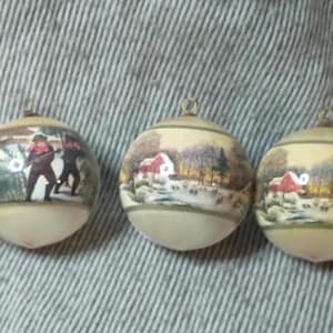 Vintage Currier & Ives Christmas Ornaments: Silky Glass Set of 6