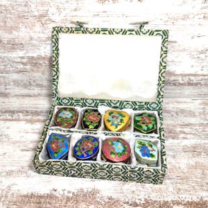 Chinese Cloisonné Enamel Over Brass Pill Box Gift | Turquoise Floral Cloisonné Trinket Boxes | RARE Cloisonné Enamel Over Copper Trinkets