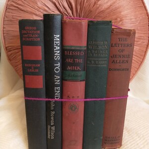 Antique Book Stack Decor | Vintage Red & Black Stack of Books | Decorative Books By Color | Real Vintage Books  | Vntg Shelf Decor