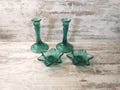 Vintage Aqua Indiana Glass Candlestick Set: Teal Christmas Mantle Decor
