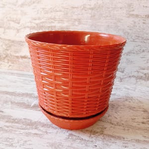 Vintage Lawnware "Lamp" | Vintage Faux Basket Weave Flower Pot in a Terra Cotta Colorway