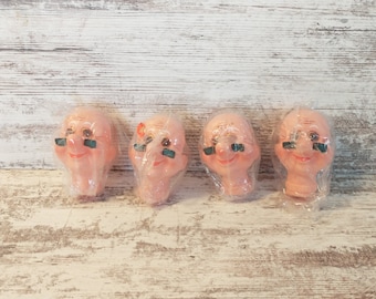 NOS Rubber Old Man Doll Heads: Vintage Craft Supply, Set of 4