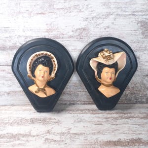 Vintage Chalkware Victorian Lady Wall Hangings - Set of 2