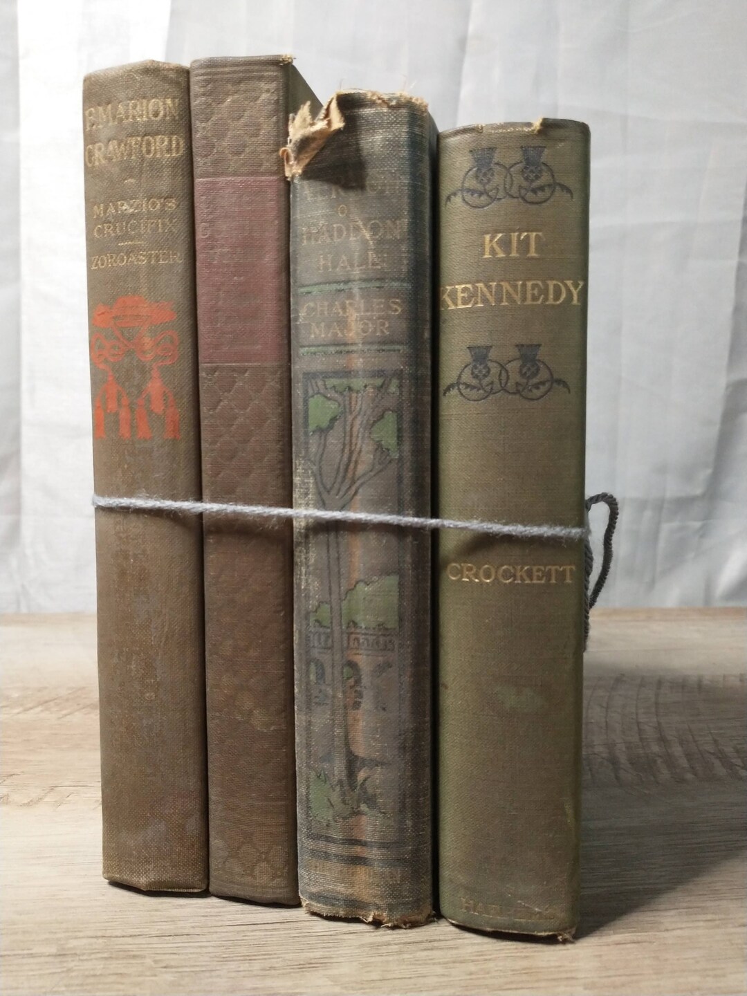 Antique Book Stack Decor Vintage Shades of Green Stack of Books Decorative Book Stack Vintage