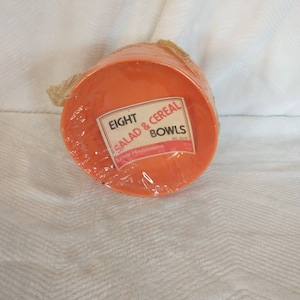 NOS Plastic Cereal Bowl Set of 8 | Bright Orange New Old Stock Plastic Bowls | 1980s 8 Piece Salad/Cereal Bowls in Original Package