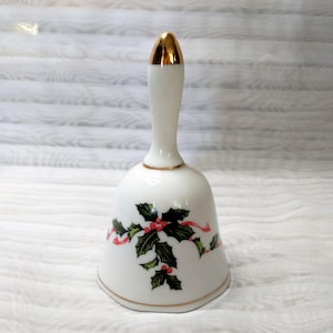 Lefton Christmas Bell | Collectible Lefton Holly Berry Bell | Gold Trimmed Lefton Christmas Bell | Vintage Lefton Holly Motif Bell**