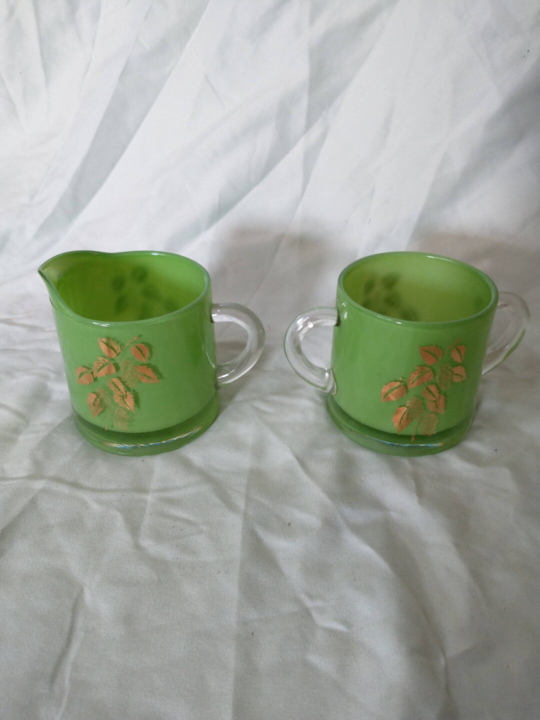 Green Christmas Creamer and Sugar Set Vintage Glass Cream Etsy