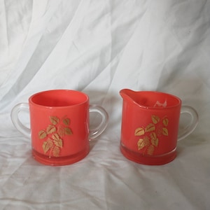 Red Christmas Creamer and Sugar Set | Vintage Glass Cream and Sugar Set | Vintage Red and Gold Cream and Sugar Set | MCM Christmas RARE***