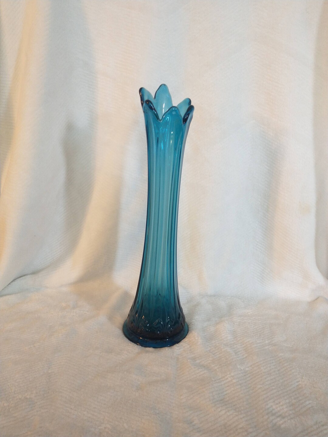 Blue Five Finger Swung Glass Vase Vntg Swung Glass Vase Vintage Slung