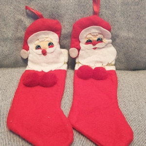 Vintage Felt Santa Christmas Stockings: 1970s Handmade Set