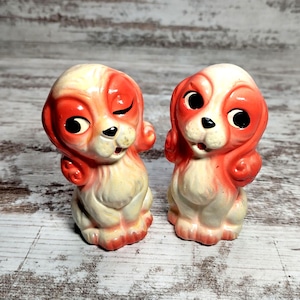 Vintage Japan Red & White Dog Salt and Pepper Shakers