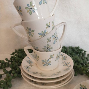 4 Miniature Blue Floral Cup & Saucer | Vintage Cup/Saucer Set | Collectible Cup/Saucer with Floral Motif | Vintage Demitasse w/ Saucer