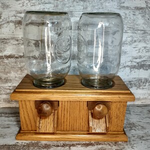 DOUBLE M&M Candy Dispenser | 80s Shop Class Project Mason Jar Candy Dispenser | Wooden Candy Jar | Pull Tab Candy Release Candy Jar