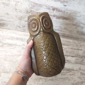 Vintage Avocado Green Owl Piggy Bank - California Pottery 1970s