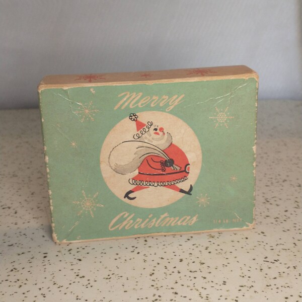 Vintage Christmas Display Box | Mint Green and Red Santa Claus Box for Display/Decor | Vintage Christmas Ephemera Empty Box for Display