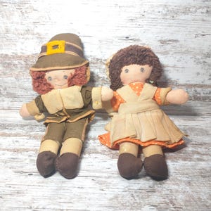 Antique Pilgrim Rag Dolls – Vintage Boy & Girl Doll Set, Handmade Thanksgiving Decor, Primitive Folk Art Collectibles