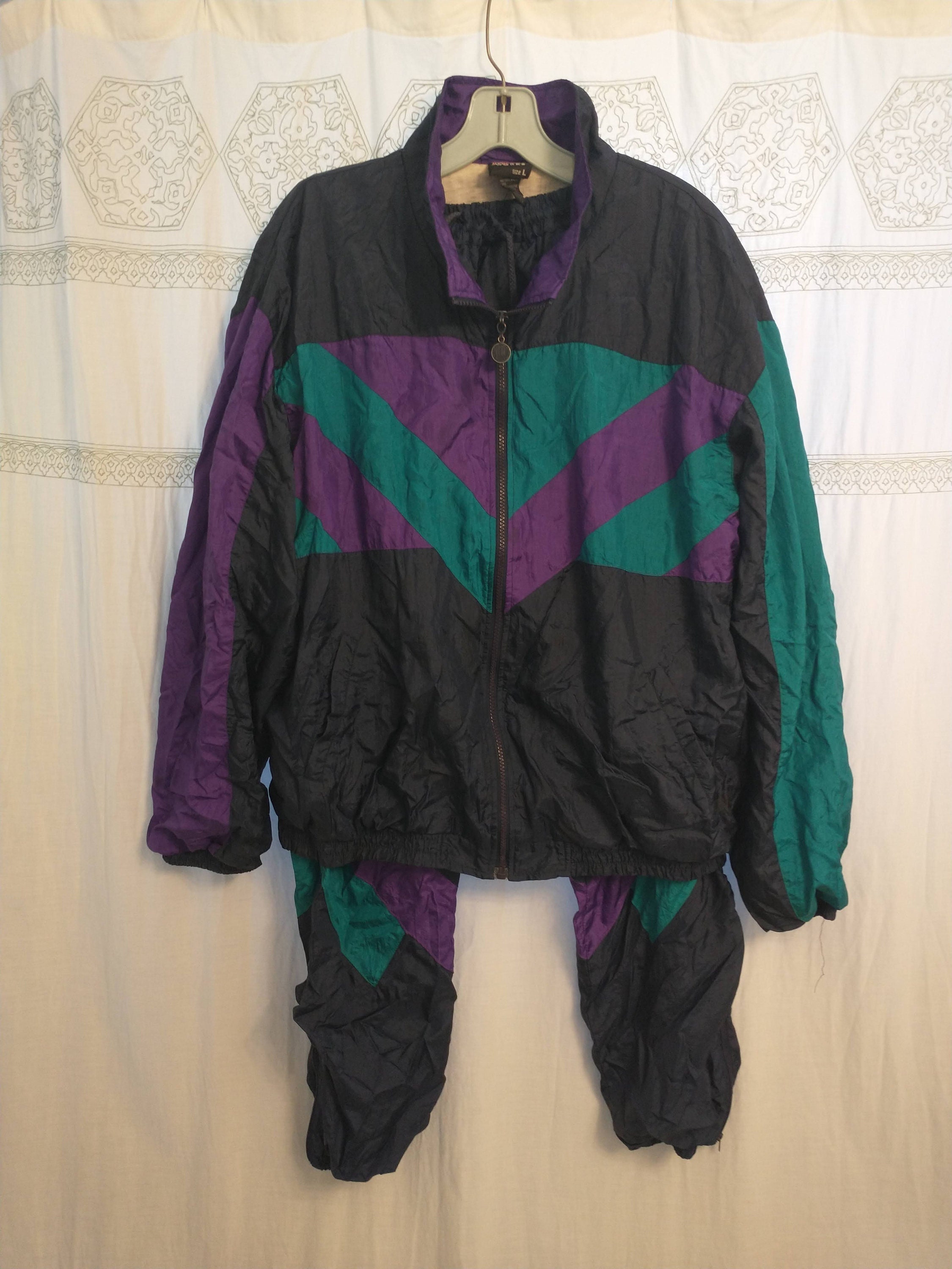 90s Wind Suit | Vtg 80s Track Suit | Purple, Aqua & Black 90s Wind Suit | Vtg 80s Track Suit | Purple, Aqua & Black