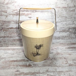 Vintage Raffia Ice Bucket: Tiki Bar Decor with Gold Handle