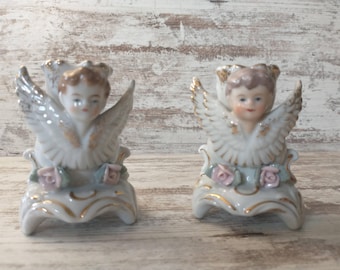 Vintage Ceramic Angel Candlestick Holders: Victorian Christmas Decor