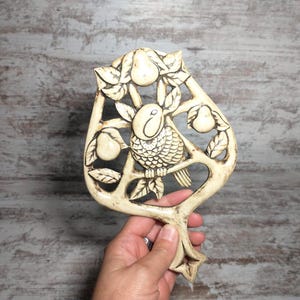 Bird Trivet | Vintage Ceramic Bird Trivet | Boho Wood Look Vintage Trivet  | Vintage Peacock Decor | Hippie Boho Kitchen Decor RARE*****