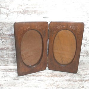 Vintage Wooden Hinged Double Picture Frame with Carved Detailing