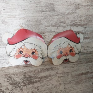 Lot of 2 Santa Claus Face Cutouts | Retro Christmas Cutouts | Vtg Christmas Decor | 1970s Winter/Christmas Decor | Vtg Santa Claus Cardboard