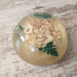 Vintage Lucite Paperweight: Marigold Flowers, Mid-Century Decor