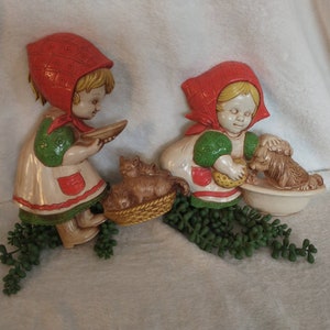 Farm Homco Plastic Wall Decor | Vintage Homco Farm Girl Wall Hanging | Vintage Homco Farmer Gifl | Vintage Homco CottageCore RARE Set of 2
