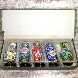 Chinese Cloisonné Enamel Over Brass Vase Gift Set |  Turquoise Floral Cloisonné Vases |  Cloisonné Vase | Cloisonné Enamel Over Copper