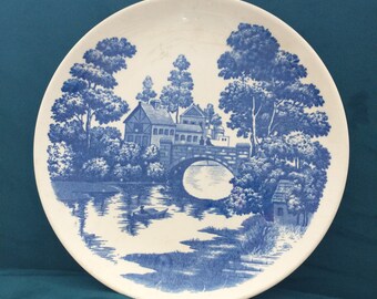 Antique Porcelain Set of 4 Transor Ware Blue Willow Plates, Japan